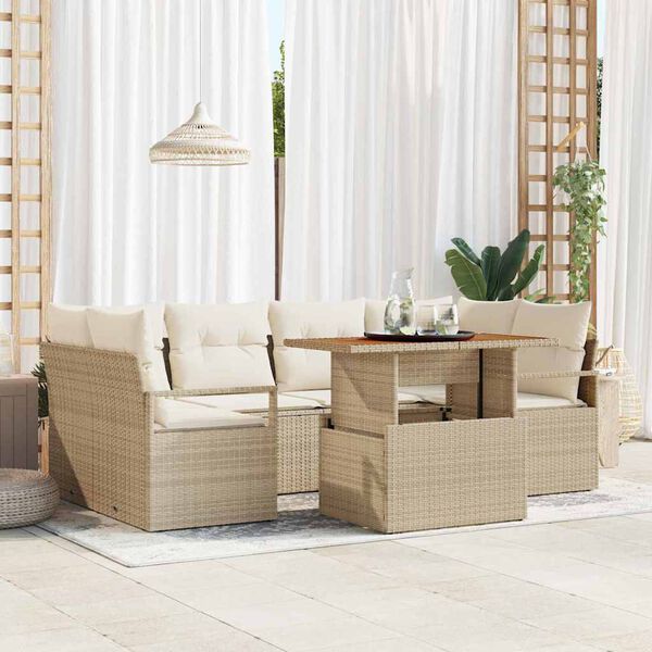 vidaXL Tuin Sofa Set met opslag 7 pcs Beige Poly riet