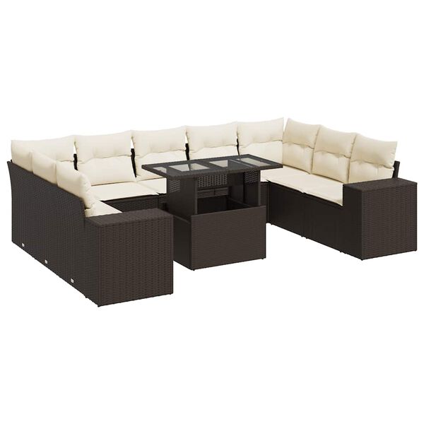 vidaXL 10-delige Loungeset met kussens poly rattan bruin