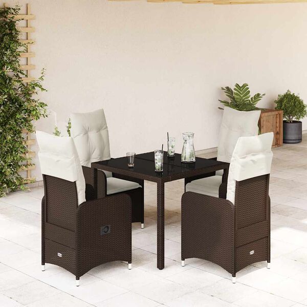 vidaXL 5-delige Bistroset met kussens poly rattan bruin