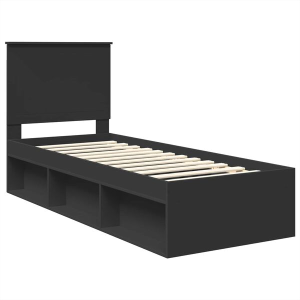 vidaXL Bedframe met hoofdeinde Zwart 75 x 190 cm Massief grenenhout