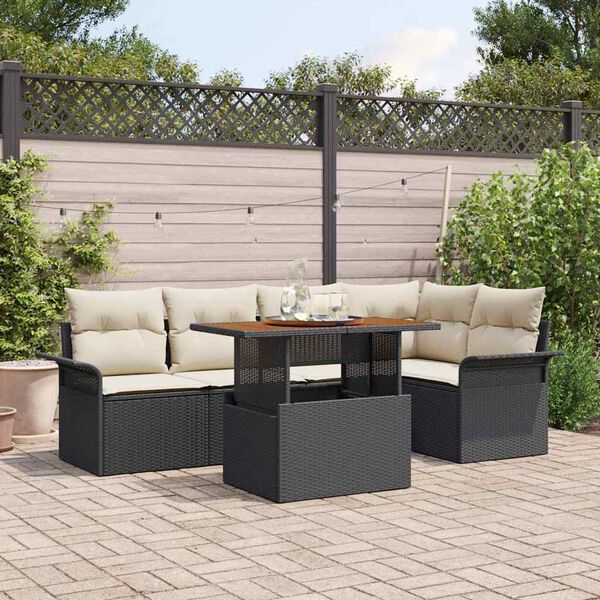 vidaXL Tuin Sofa Set met opslag 6 pcs Zwart Poly riet