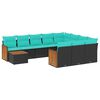 vidaXL 11-delige tuinbankset met kussens, zwart polyrotan