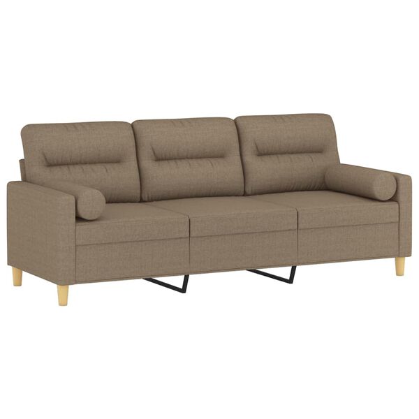 vidaXL Driezitsbank met kussens 180 cm stof taupe