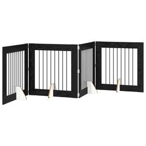 vidaXL Opvouwbaar hondenhek met standaards 4 st Zwart eiken 321 cm