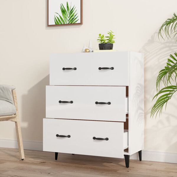 vidaXL Dressoir 69,5x34x90 cm bewerkt hout hoogglans wit