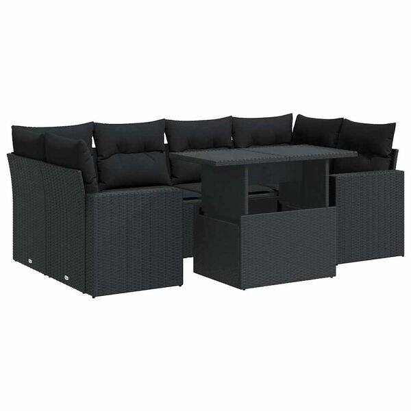vidaXL 7-delige Loungeset met kussens poly rattan zwart