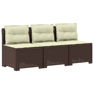 vidaXL 3-zits tuinbank met kussens in rattanlook PP Bruin