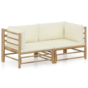 vidaXL 2-delige Loungeset met kussens bamboe cr&egrave;mewit