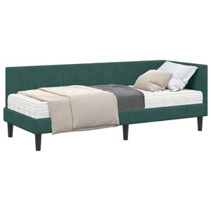 vidaXL Hoekbedframe met Matras met hoofdeinde 2 st Groen Fluweel