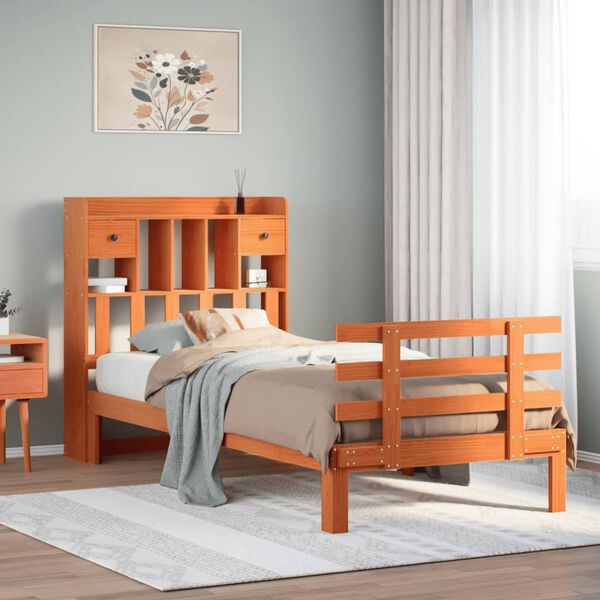 vidaXL Bed met boekenkast zonder matras grenenhout wasbruin 100x200 cm