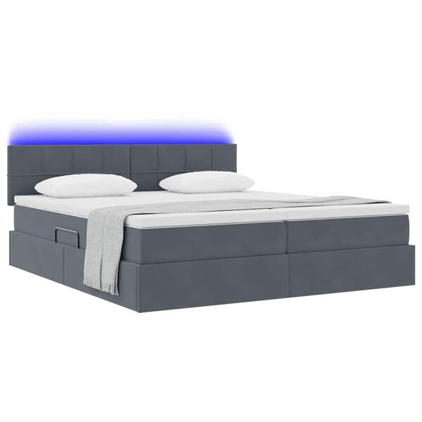vidaXL Bed met LED-striplichten Donkergrijs 200 x 200 cm Fluweel