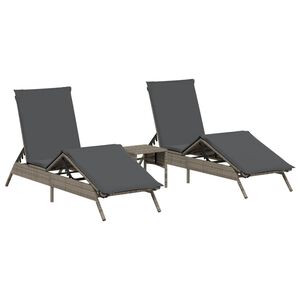 vidaXL Ligbedden 2 st met tafel poly rattan grijs