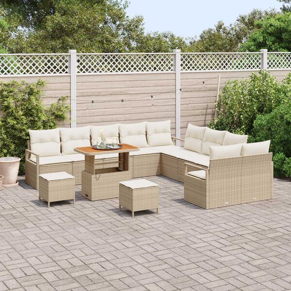 vidaXL Tuin Sofa Set met kussen 13 pcs Beige Poly riet