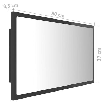 vidaXL Badkamerspiegel LED 90x8,5x37 cm acryl hoogglans grijs
