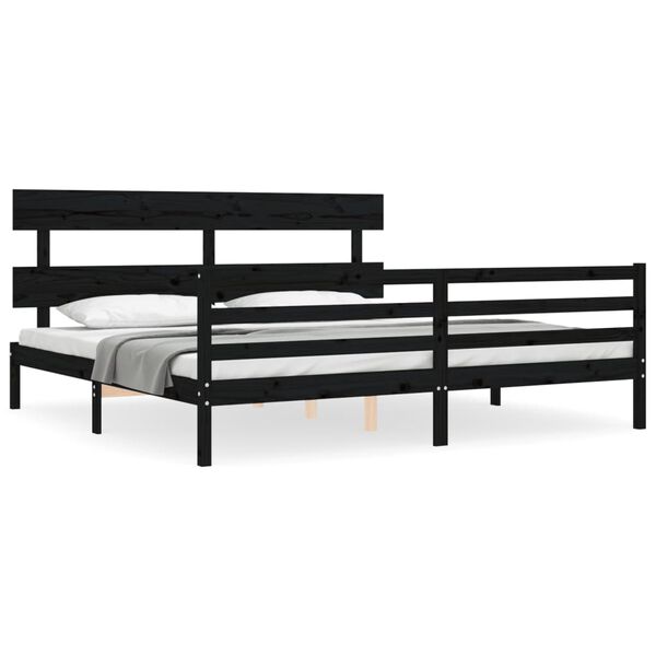 vidaXL Bedframe met hoofdbord massief hout zwart 200x200 cm