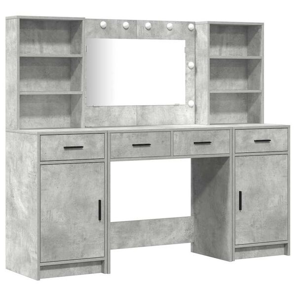 vidaXL Make-up tafel set met LED 3 pcs Beton Grijs Bewerkt hout