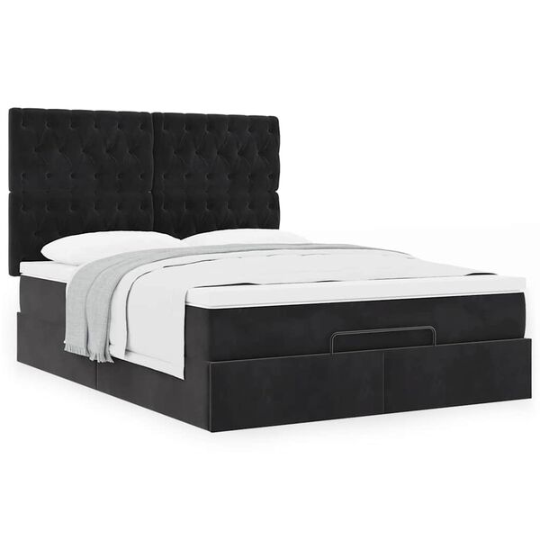 vidaXL Ottoman bed met matrassen 140x200cm fluweel zwart