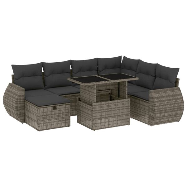 vidaXL 8-delige Loungeset met kussens poly rattan grijs