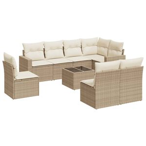 vidaXL 9-delige Loungeset met kussens poly rattan beige