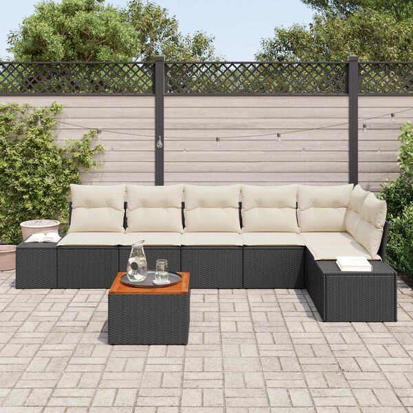 vidaXL Tuinbankenset met opslag 7 pcs Zwart en Cr&egrave;me poly rattan