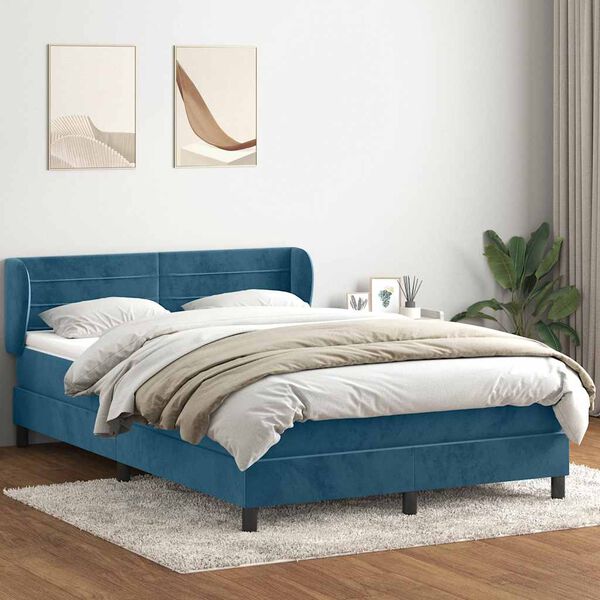 vidaXL Boxspring met matras fluweel donkerblauw 160x220 cm