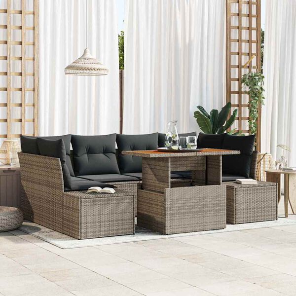 vidaXL Tuin Sofa Set met opslag 7 pcs Grijs Poly riet