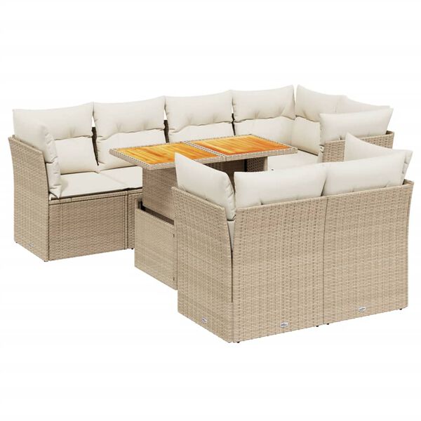 vidaXL 8-delige Loungeset met kussens poly rattan beige