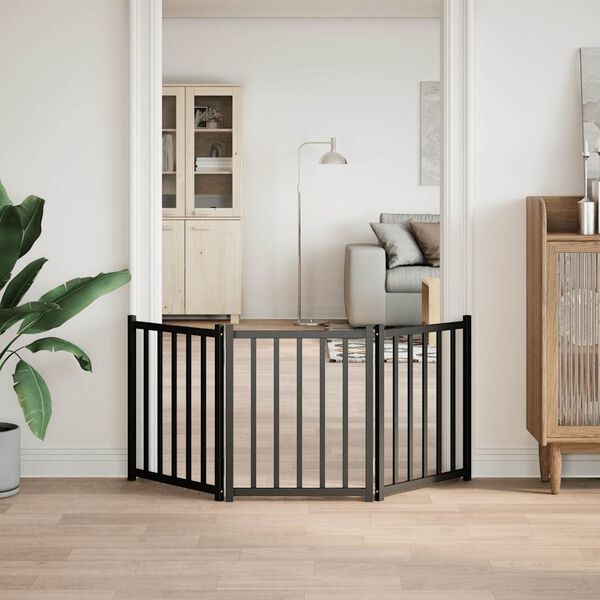 vidaXL Hondenhek inklapbaar 3 panelen 150 cm massief vurenhout zwart