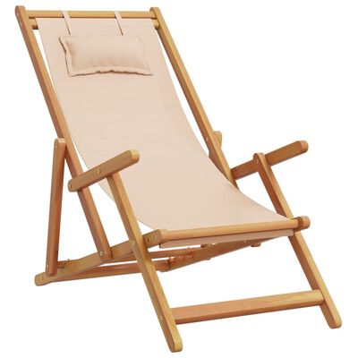 vidaXL Strandstroelen 2 st inklapbaar stof en massief hout beige