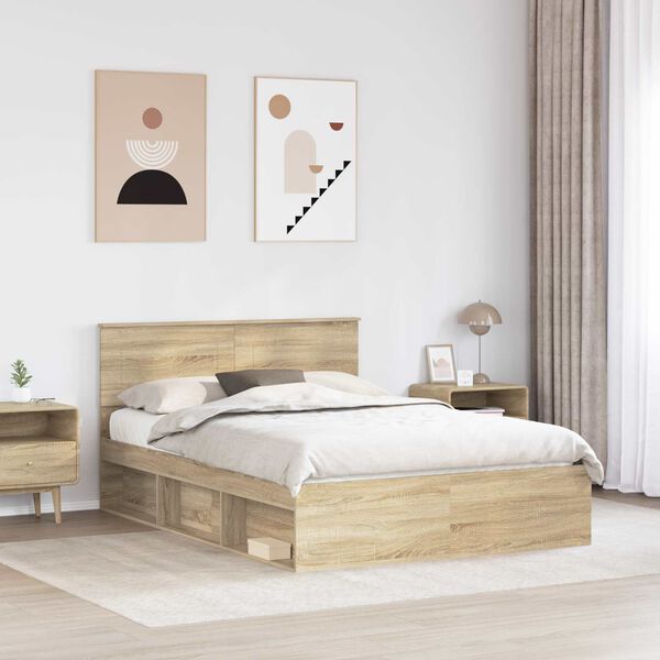 vidaXL Bedframe met hoofdeinde Sonoma 140 x 200 cm Bewerkt hout