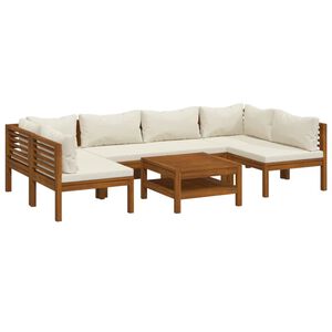 vidaXL 7-delige Loungeset met cr&egrave;mekleurige kussens massief acaciahout