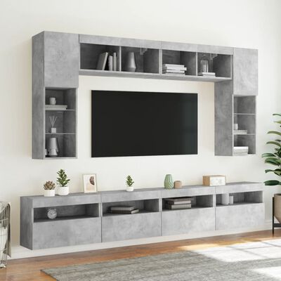 vidaXL 8-delige Tv-wandmeubelset met LED-verlichting betongrijs