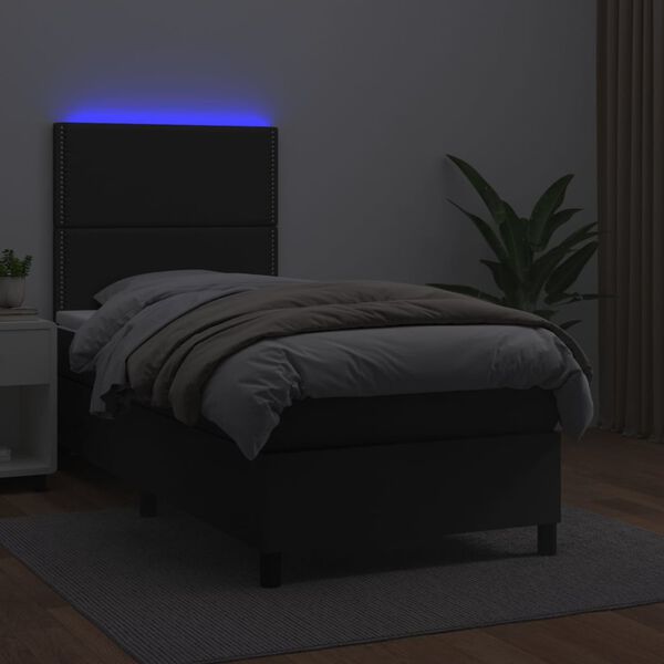 vidaXL Boxspring met matras en LED kunstleer zwart 90x200 cm