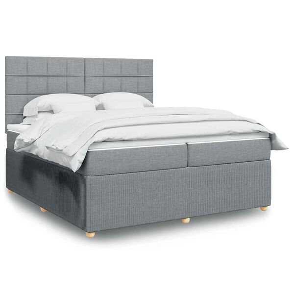vidaXL Boxspring met matras stof lichtgrijs 200x200 cm