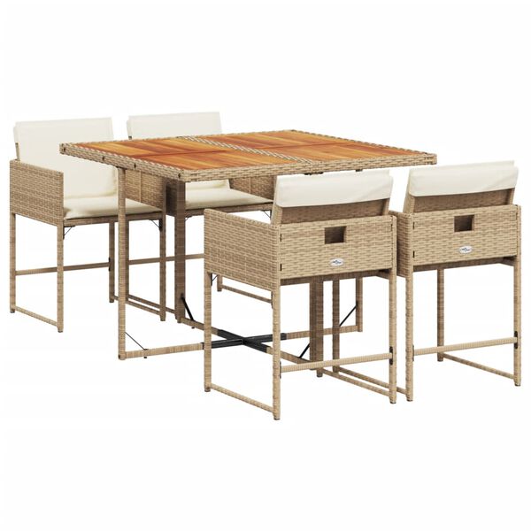 vidaXL 5-delige Tuinset met kussens poly rattan beige