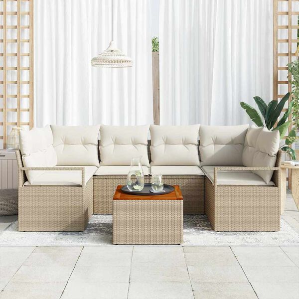 vidaXL Tuinbankenset met opslag 7 pcs Beige en Cr&egrave;me poly rattan