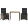 vidaXL 3-delige Tuinset met kussens poly rattan grijs