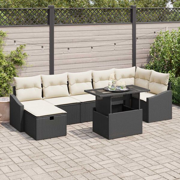 vidaXL Tuin Sofa Set met kussen met opslag 8 pcs Zwart Poly riet