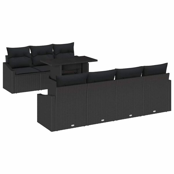 vidaXL Tuin Sofa Set met kussen met opslag 8 pcs Zwart poly rattan