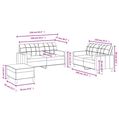 vidaXL 3-delige Loungeset met kussens stof taupe