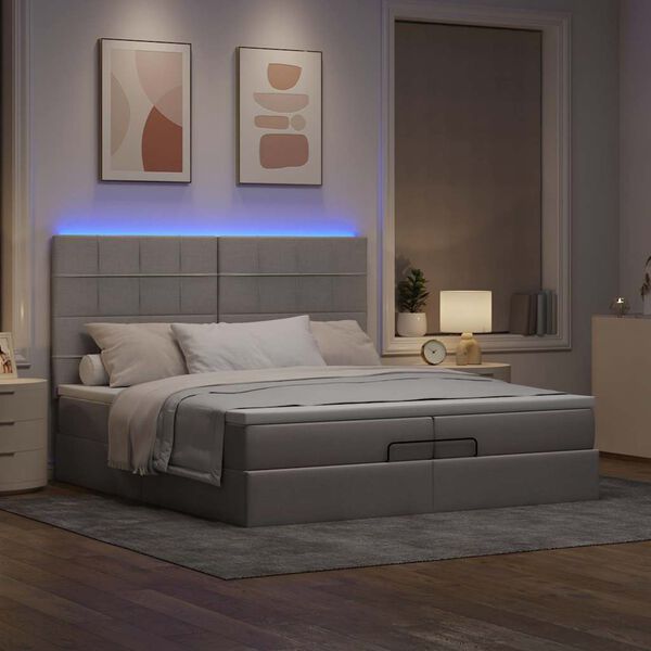 vidaXL Ottoman bed met matrassen en LED's 200x200cm stof taupe