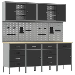 vidaXL Werk kast met lade 10 st Zwart Engineered hout en staal
