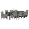 vidaXL Tuin eettafelset met kussen 9 pcs Grijs poly rattan