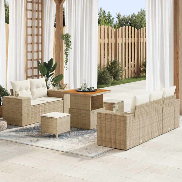vidaXL Tuinbankenset 8 pcs Beige poly rattan