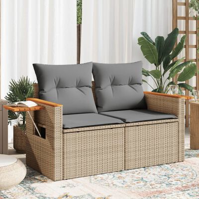 vidaXL Tuinbank 2-zits met kussens poly rattan beige