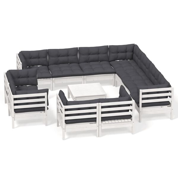vidaXL 12-delige Loungeset met kussens massief grenenhout wit