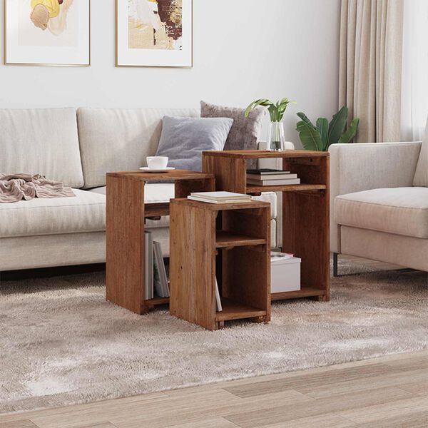 vidaXL Accenttafel met plank 3 pcs Bruin Massief Mahoniehout