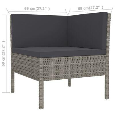 vidaXL 9-delige Loungeset met kussens poly rattan grijs