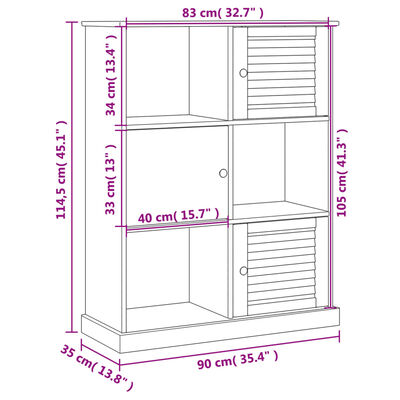 vidaXL Boekenkast VIGO 90x35x114,5 cm massief grenenhout grijs