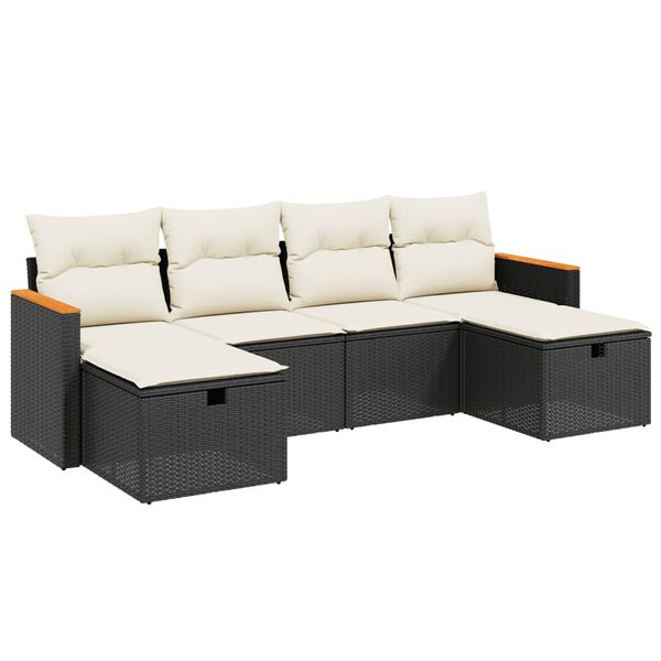 vidaXL 6-delige Loungeset met kussens poly rattan zwart